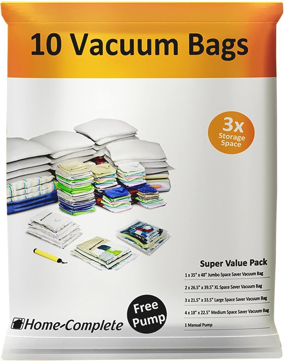 Home Complete Space Saver Vacuum Bags, 10 pack with Pump