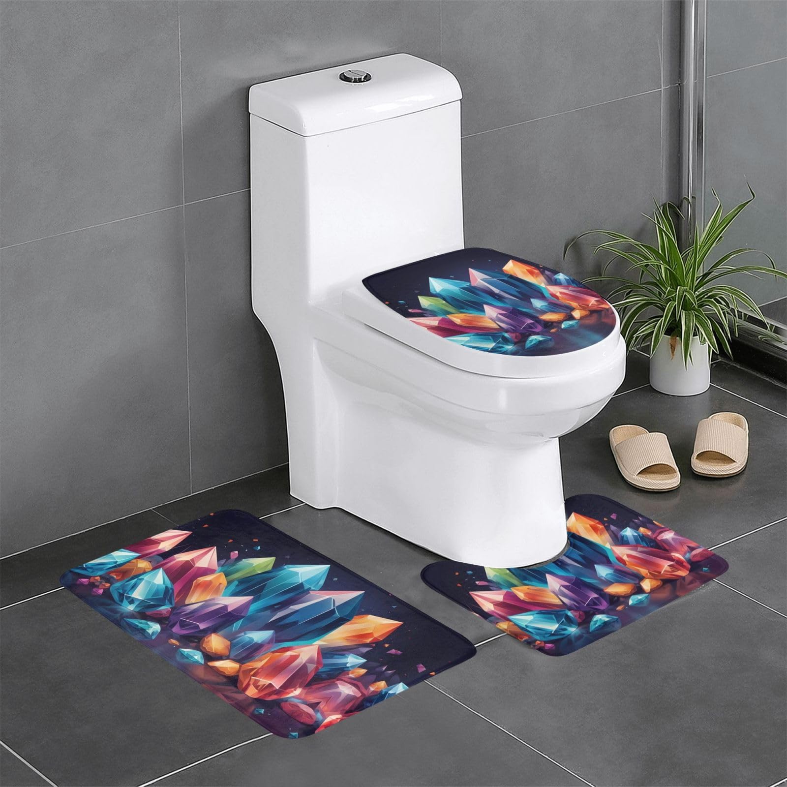 Tapis de salle de bain antidérapants à motif coloré pour sécuriser les sols humides du WC