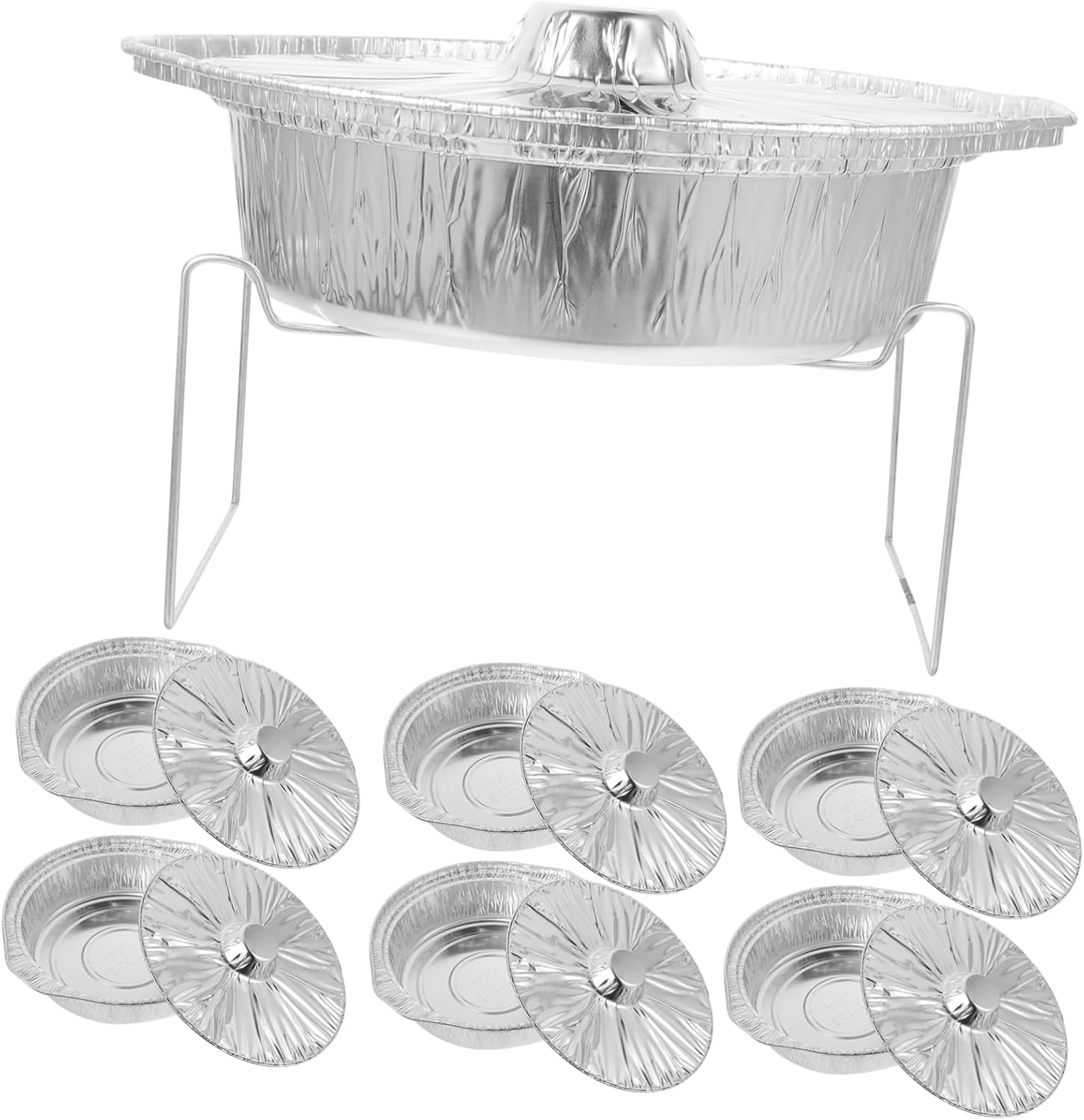 1set Round Tinfoil Pots Iron Rack and Lid for Grilling Fish Meat and Cheese Foil Pot Set for Picnics and Outdoor Cooking