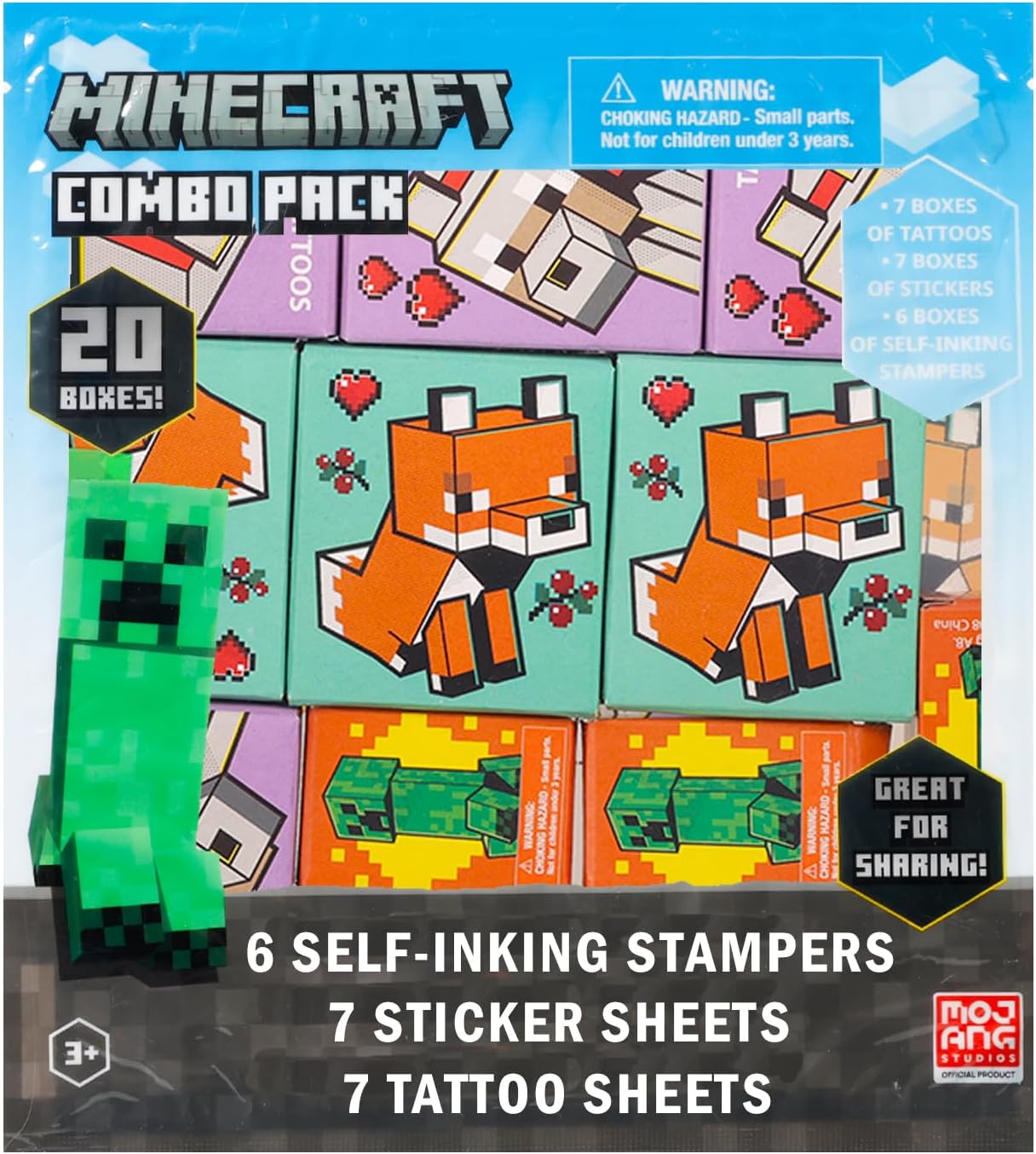 Minecraft Valentine's Day Classroom Gift Exchange Set - Bundle with 20 Party Favor Boxes with Stickers, Tattoos, Stampers for Classroom Party | Minecraft Valentines Party Favors