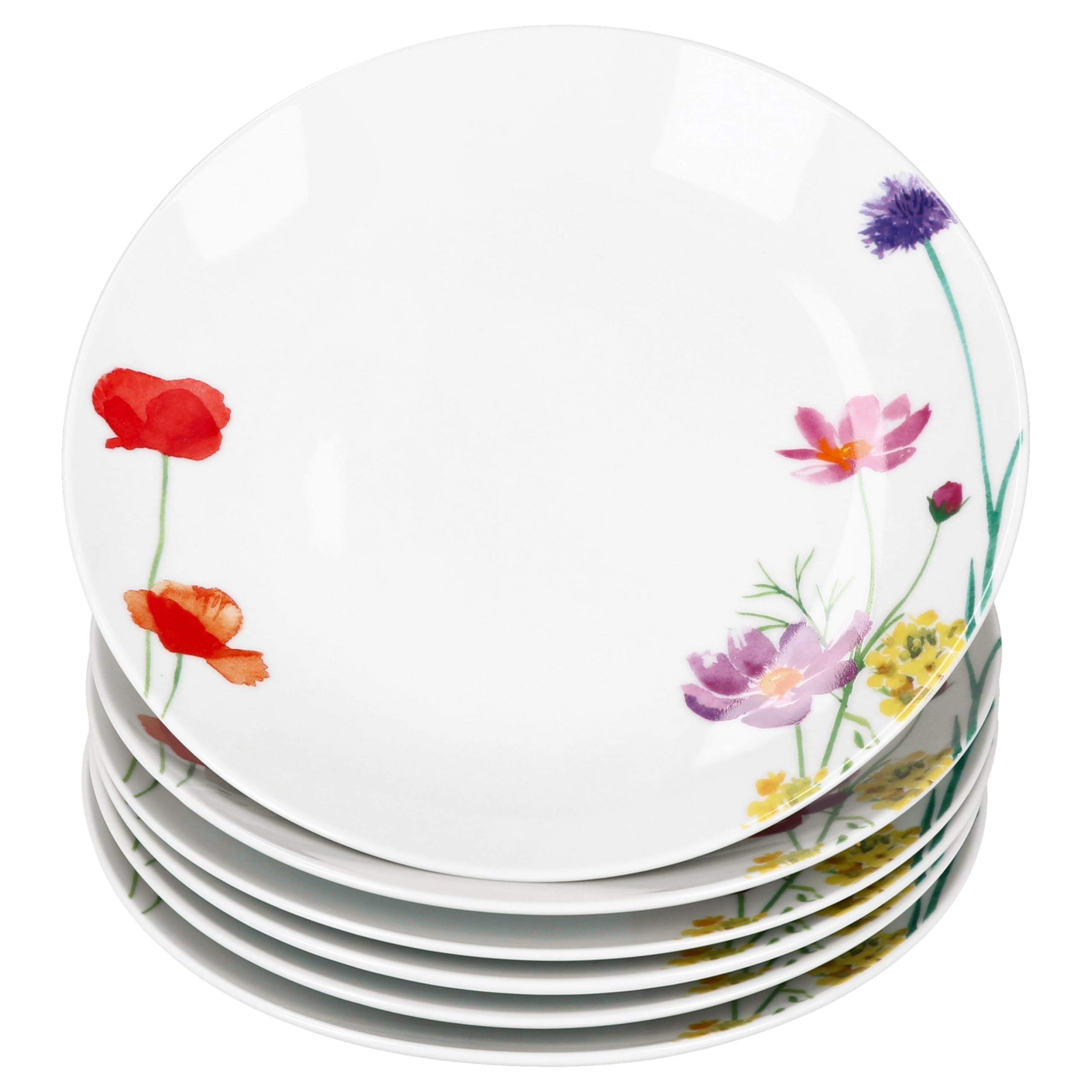 MamboCat Marie 6-częściowy zestaw talerzy na ciasto, porcelanowe talerze śniadaniowe z dekoracją łąki kwiatowej dla 6 osób, małe talerze do sałatek, deserów, przekąsek itp.
