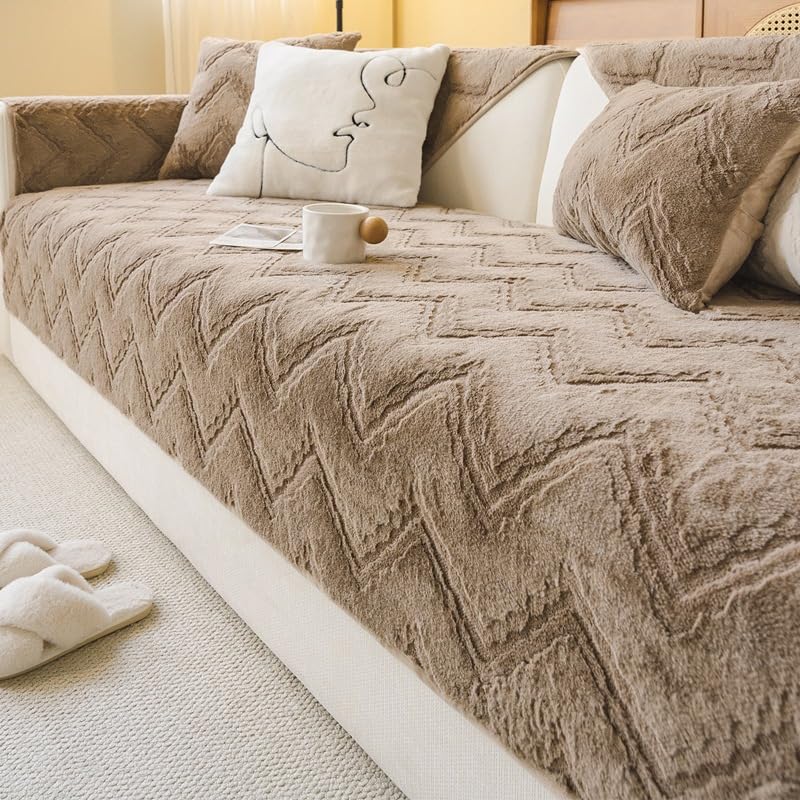 Housse de canapé en peluche d'hiver épaisse antidérapante et lavable