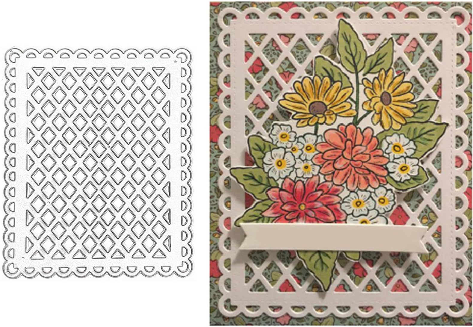 XMYXCRAFT Grid Background Rectangle Metal Die Cuts, Net Lace Frame Cutting Dies Cut Stencils for DIY Scrapbooking Album Decorative Embossing Paper Dies Card Making