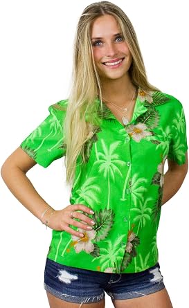 Womens Blouse-Shirt Short-Sleeve Casual-Button-Down Hawaii-Vacation Front-Pocket Floral