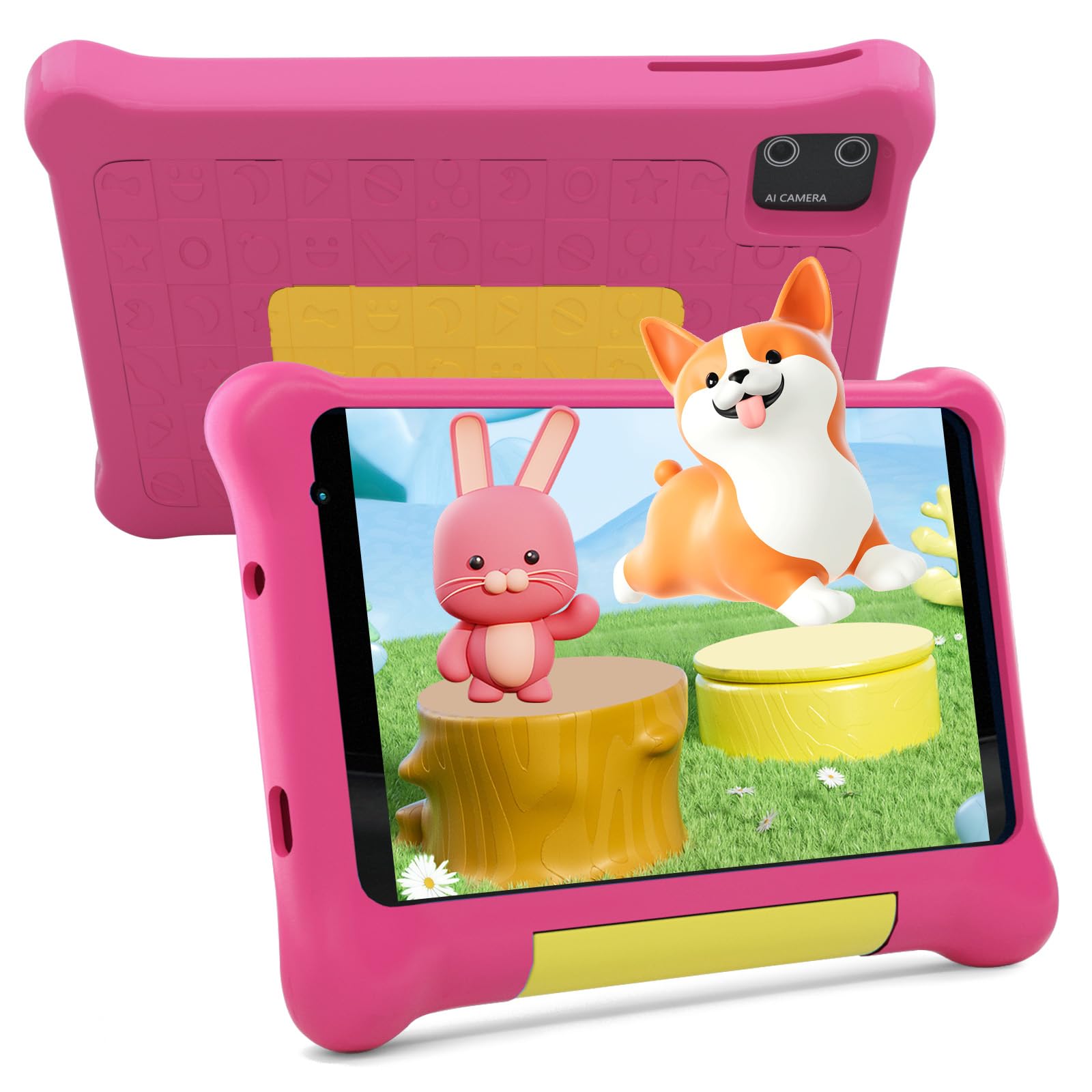 Ainmel Kids Tablet 7 inch, Android 15 Tablets for kid, 24GB RAM+1TB Expand, Parental Control, Kids Software Pre-Installed, Dual Camera, Android Learning Tablet with Proof Case (Pink)