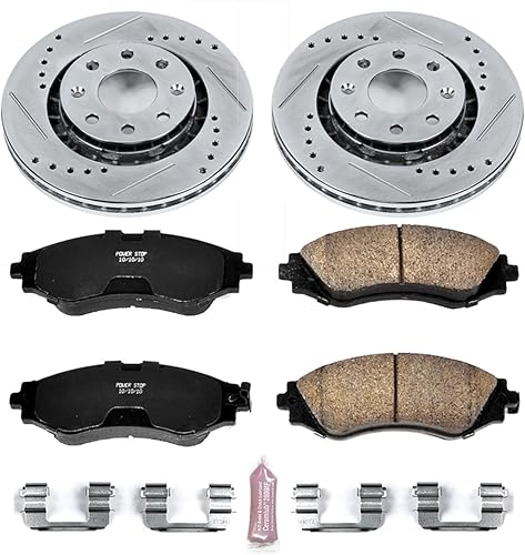 Miniatura 2 de Power Stop Pastillas de freno de fibra de carbono K5893 Front Z23 con rotores de freno perforados y ranurados específico de aplicación para Chevy