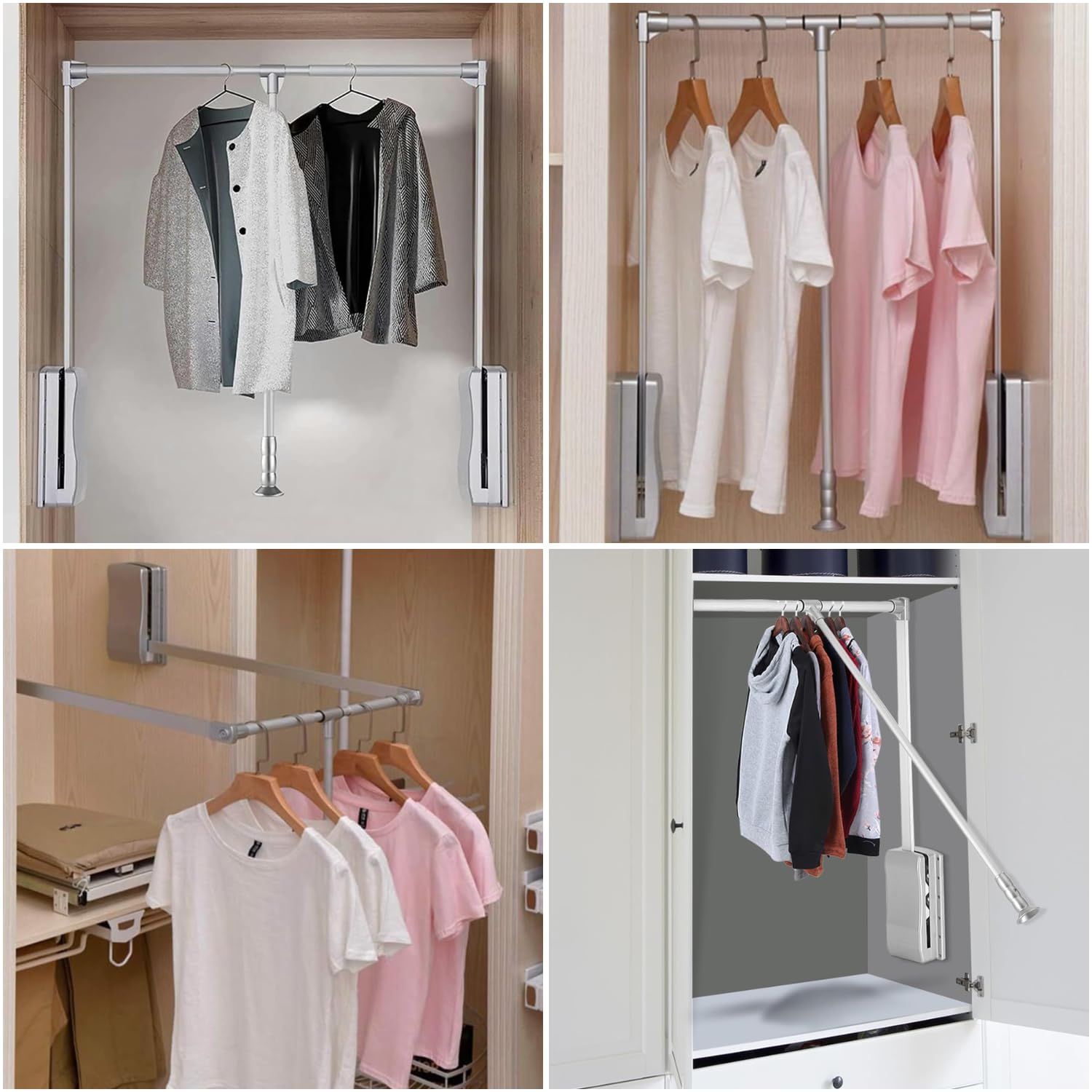 EVO - Barre de penderie escamotable, tringle relevable, penderie rabattable pour armoire 89 à 121 cm Barre porte-manteau réglable pour placard