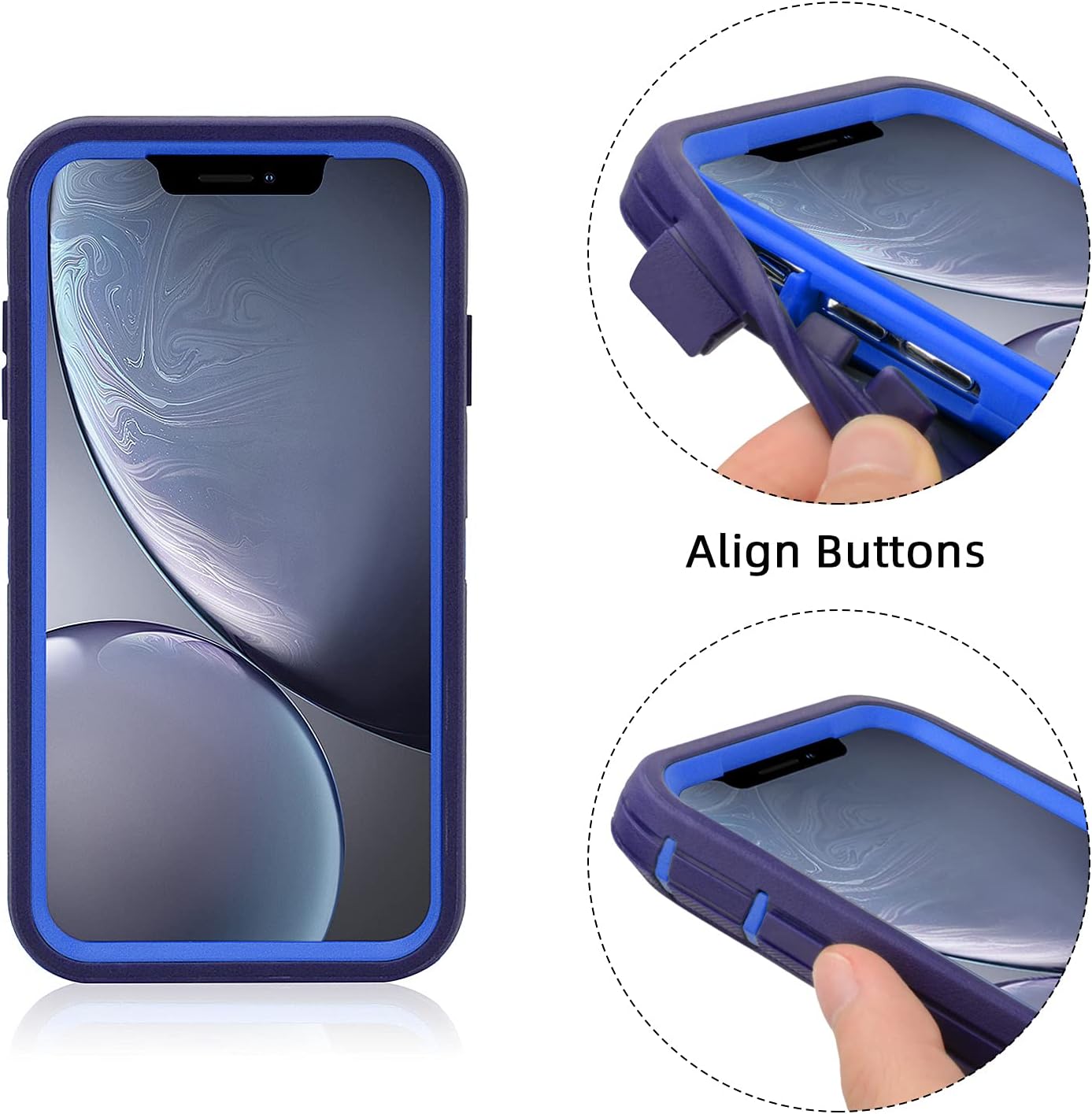 MAXCURY for iPhone XR Case, Heavy Duty Shock Absorption Full Body Protective Case Hard PC Bumper + Soft TPU Back Cover for iPhone XR 6.1 inch Not Built in Screen Protector (Navy/Blue)