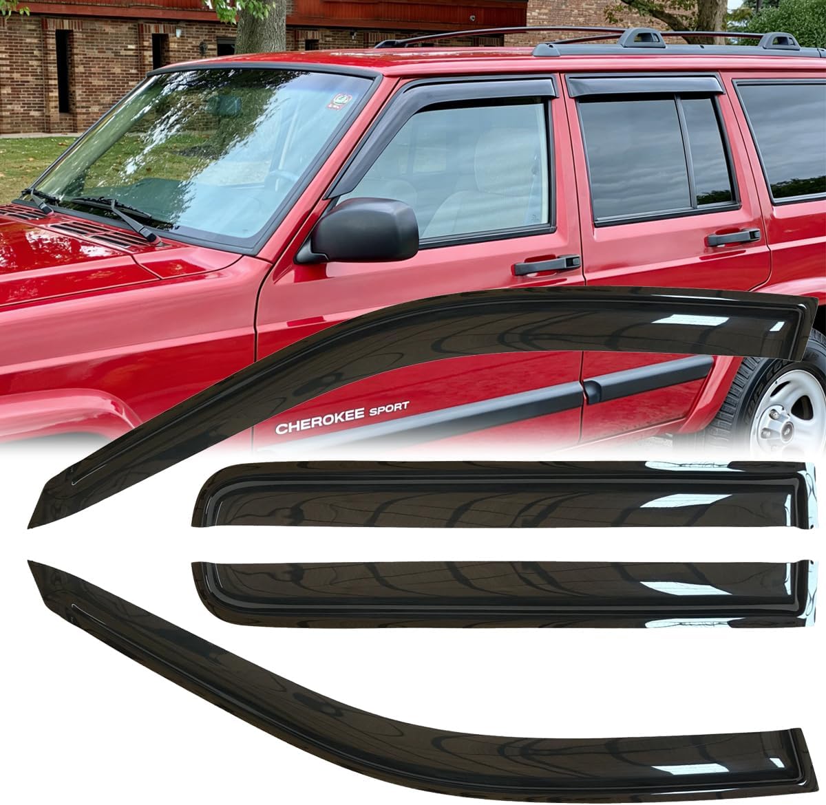 4pcs Original Shatterproof Side Window Wind Deflectors for 1984-2001 Jeep Cherokee(4-Door,Excludes Limited Model),Outside Mount Rain Guards Set,Nice Looking Window Visors for Cars,Vent Deflector 94212