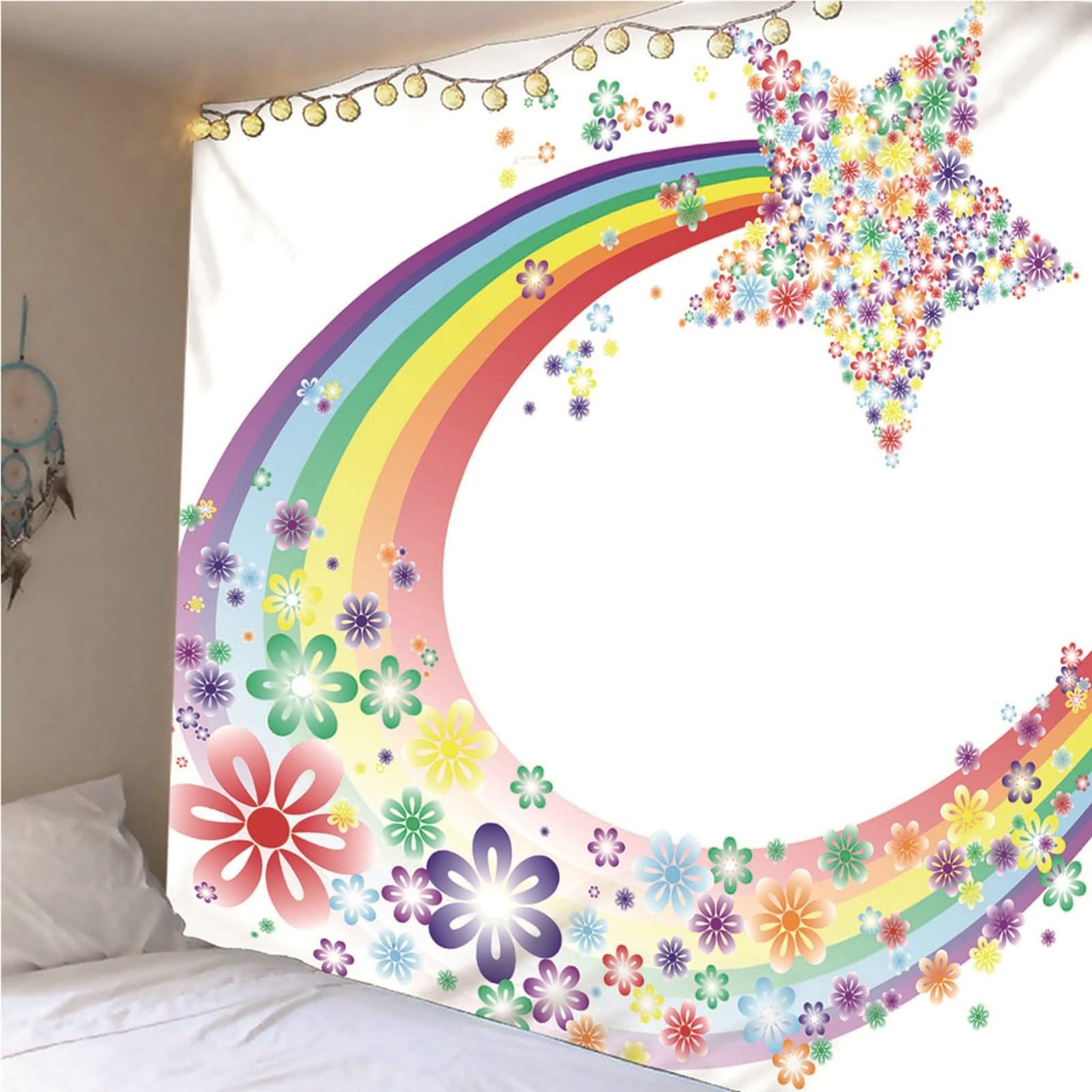 Tapices Salon, Decoración Navideña Exterior Arco Iris Floral y Estrella Poliéster Vistoso 260x240CM
