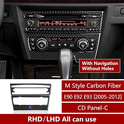 Miniatura 3 de Cubierta de panel de CD de coche, calcomanía de fibra de carbono para BMW E90 E92 E93 2006 2007 2008 2009 2010 2011 Accesorios interiores (estilo C)