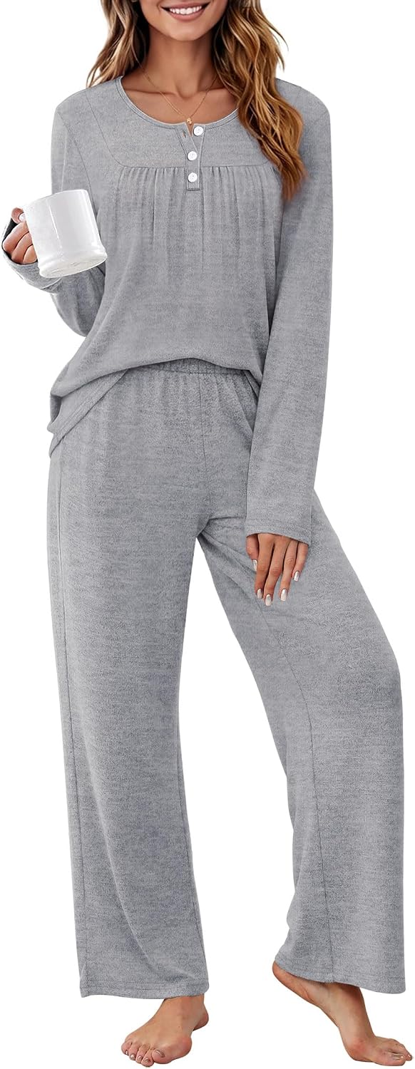 WIHOLL Pajamas for Women Set 2 Piece Lounge Sets Long Sleeve Fall Outfits