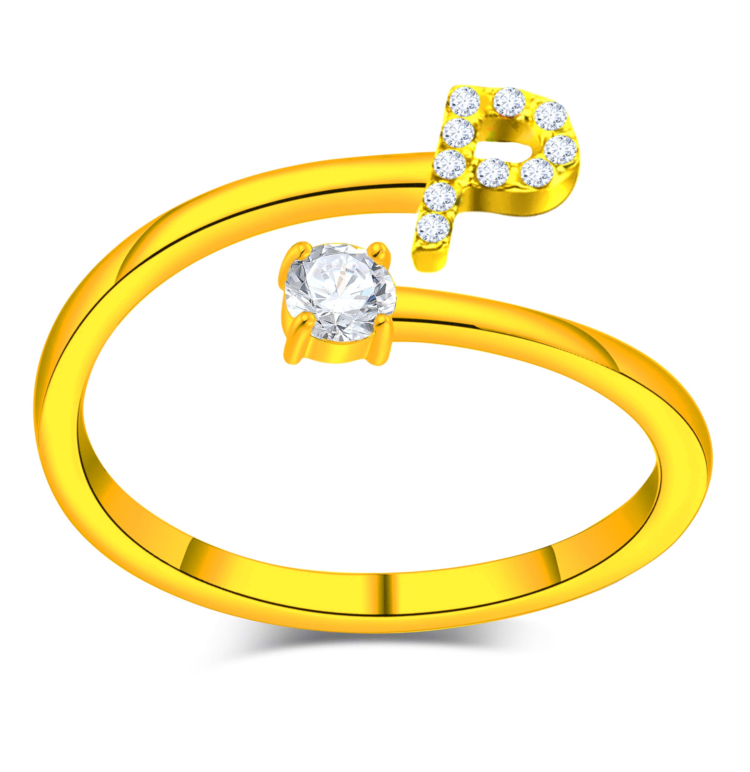 Only faithAnillos de letras iniciales Brillantes Zirconia cúbica Incrustada con acero inoxidable ajustable, Anillos abiertos de letras para mujer, joyería de moda circonita