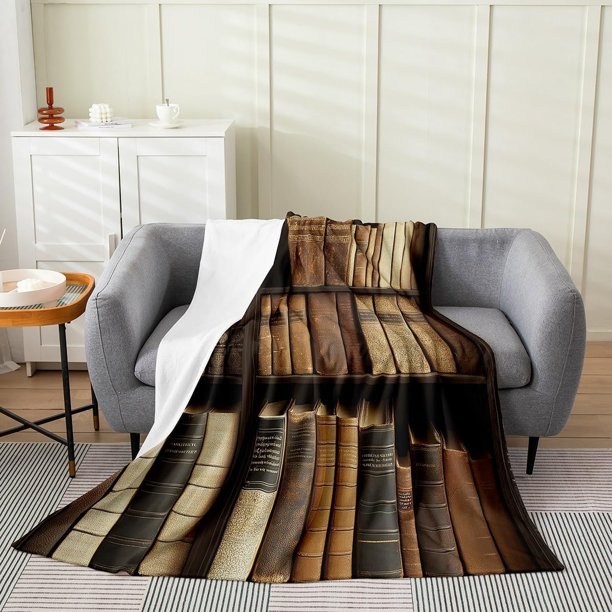 Erosebridal Retro Library Blanket Queen Inch, Book Lovers Pillow Cover, Literary Books Fleece Blanket, Vintage Old Fashion Book Theme Microfiber Fuzzy Blanket for Kids Teen Adults