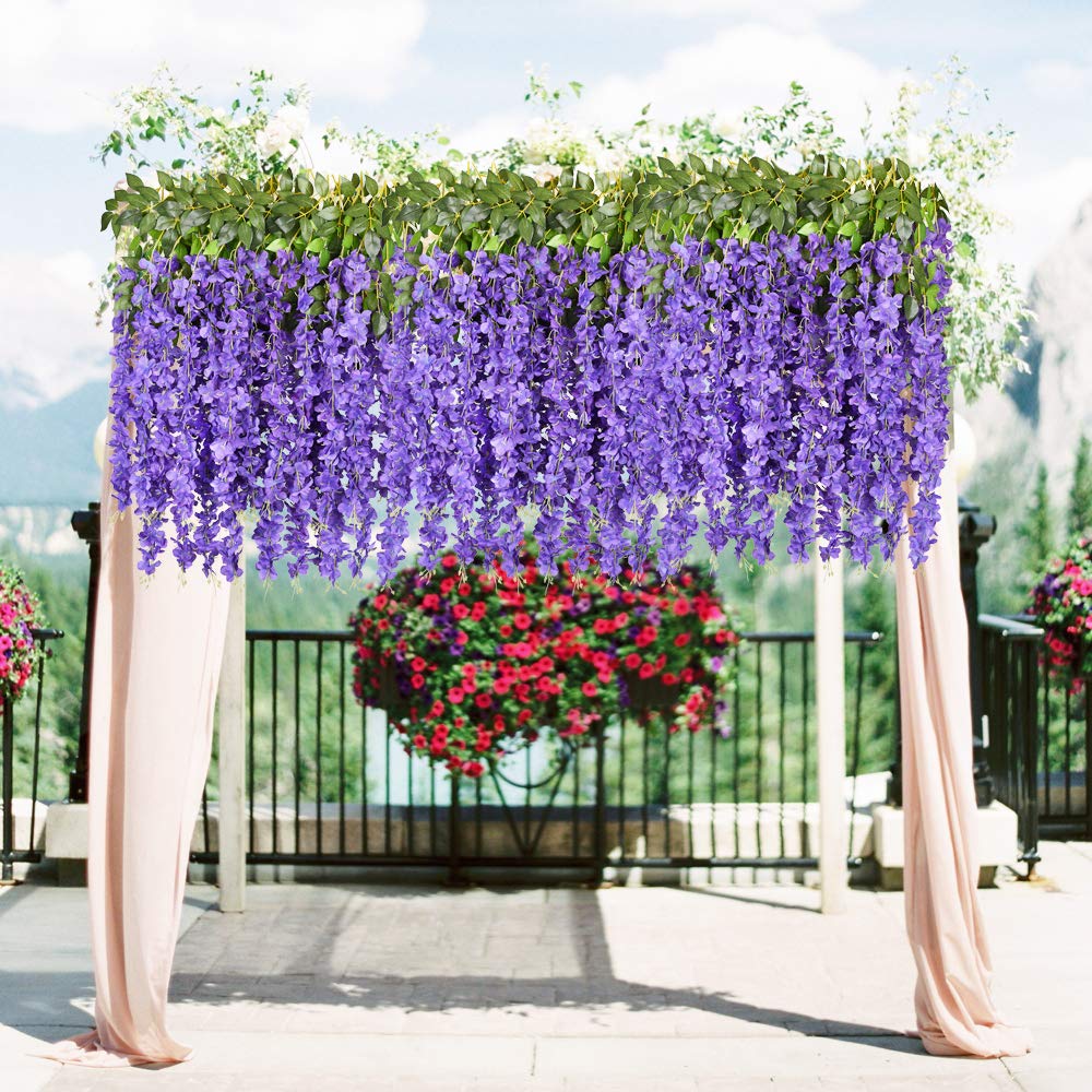 DearHouse Artificial Wisteria Vine Ratta Hanging Garland Silk Flowers String for Home, Party, Wedding Decor (Purple, 3.75 Feet) - 6 Pack 4