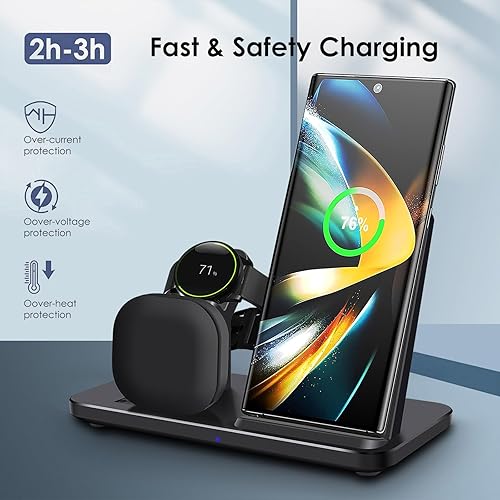 Miniatura 2 de Cargador inalámbrico 3 en 1, estación de carga inalámbrica rápida de 15 W, soporte de carga para Samsung Galaxy S25 UltraS25S24S23S22S21S20S10, Note