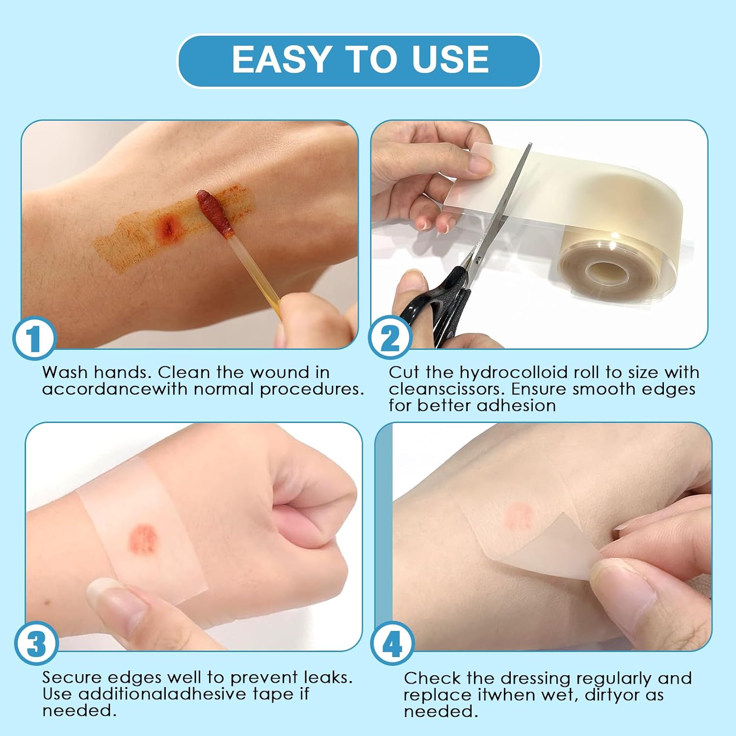2IN*18FT Hydrocolloid Roll Hydrocolloid Tape Dressing Bandages Patch | Extra Large Medical Grade Wound Care Self-Adhesive for Acne Highly Absorbent Waterproof DIY Size First Aid Kit Home Essential