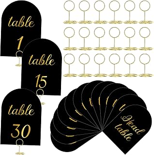 Table Numbers 1-30 with Head Table Number Card and Holders, 5 x 7 Inch Arched Place Seating Sign Double Sided for Wedding Reception Anniversary Birthday Party Restaurant(Black,Gold)