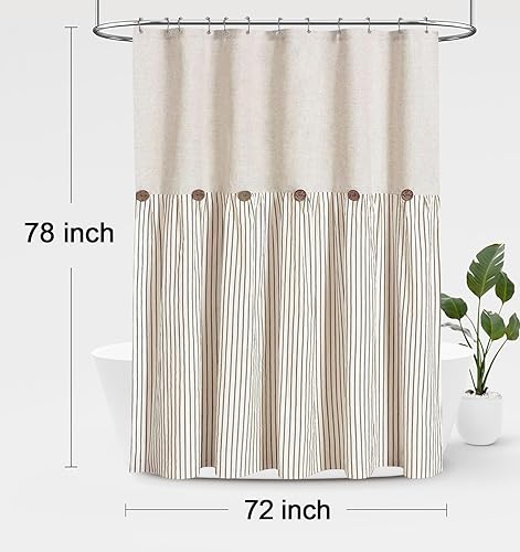 Miniatura 7 de Awellife Cortina de Ducha de Estilo Rústico Beige con Botón de Lino Texturizado, Rayas Beige Plisadas, Estilo Campestre, 72" Ancho x 78" Largo