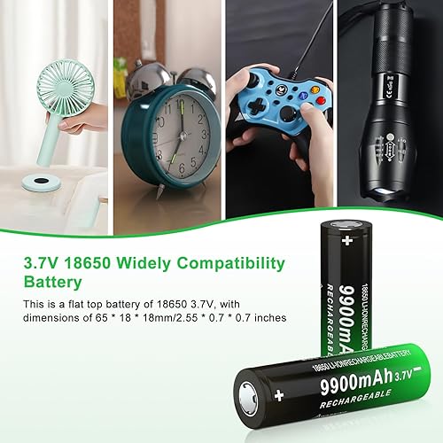 Miniatura 5 de Batería recargable 18650 de 3.7 V con herramienta de diseño de alta capacidad 18650 9900mAh para cámara y linternas, relojes, juguetes para uso