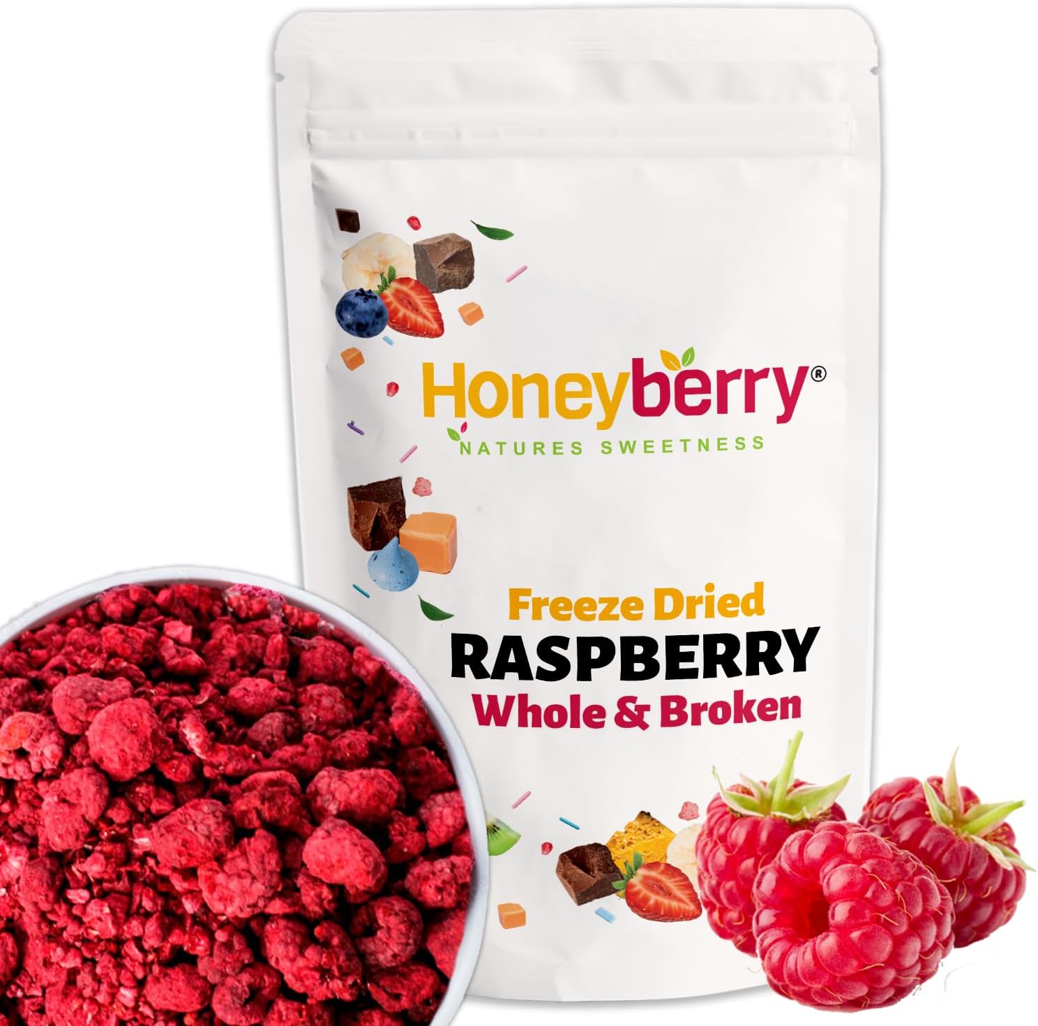 Freeze Dried Raspberry Whole & Broken 100g - No Added Sugar, 100% Natural, Gluten Free, Vegan Friendly