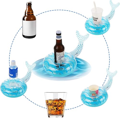 Miniatura 3 de LIYDE - Paquete de 6 soportes inflables para bebidas de sirena, flotadores flotantes para bebidas de piscina, soporte para bebidas para piscina,