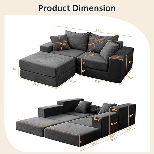 Miniatura 2 de Sofá modular modular de dos plazas, sofá sin hueso con base antideslizante, moderno sofá cama para espacios de vida personalizables, acogedor sofá