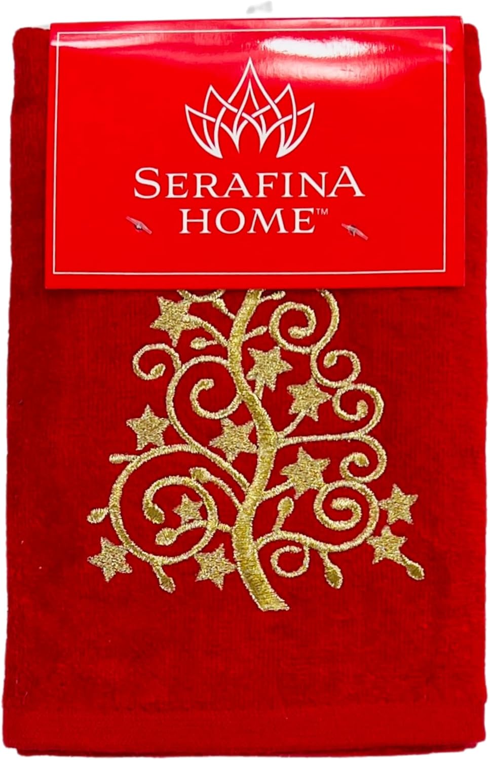 Serafina Home Christmas Bathroom Hand Towels- Set of 2 100% Cotton Red Embroidered Gold Xmas Tree Design- 16 x 25 Bath & Kitchen Decor - Image 6