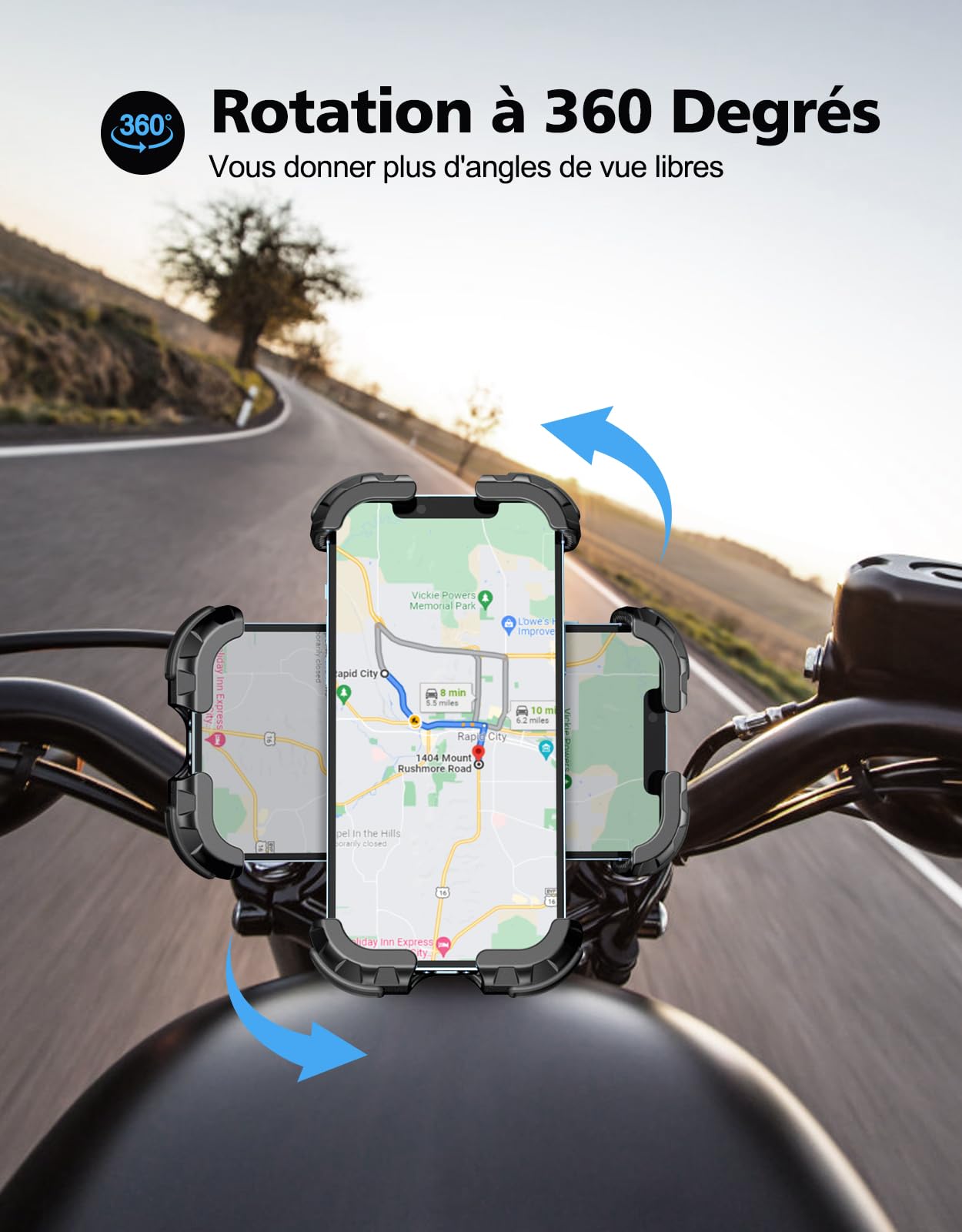 Support Téléphone Vélo Moto Glangeh – Anti-Chute Verrouillage 1S, 360° Rotation, Compatible 4.7"-6.9" IPhone Samsung