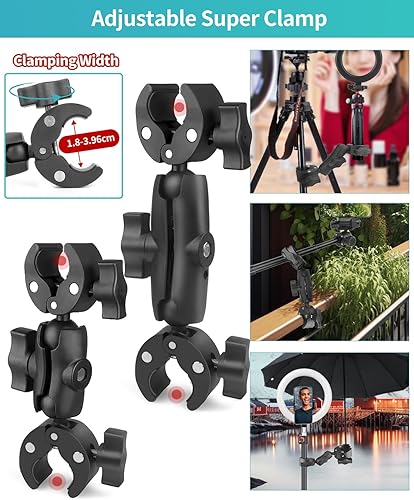 Miniatura 4 de Abrazadera doble para cámara, 7.28"18.5cm y 8.86"22.5cm, doble abrazadera mágica, soporte de abrazadera para manillar de motocicleta para soporte de