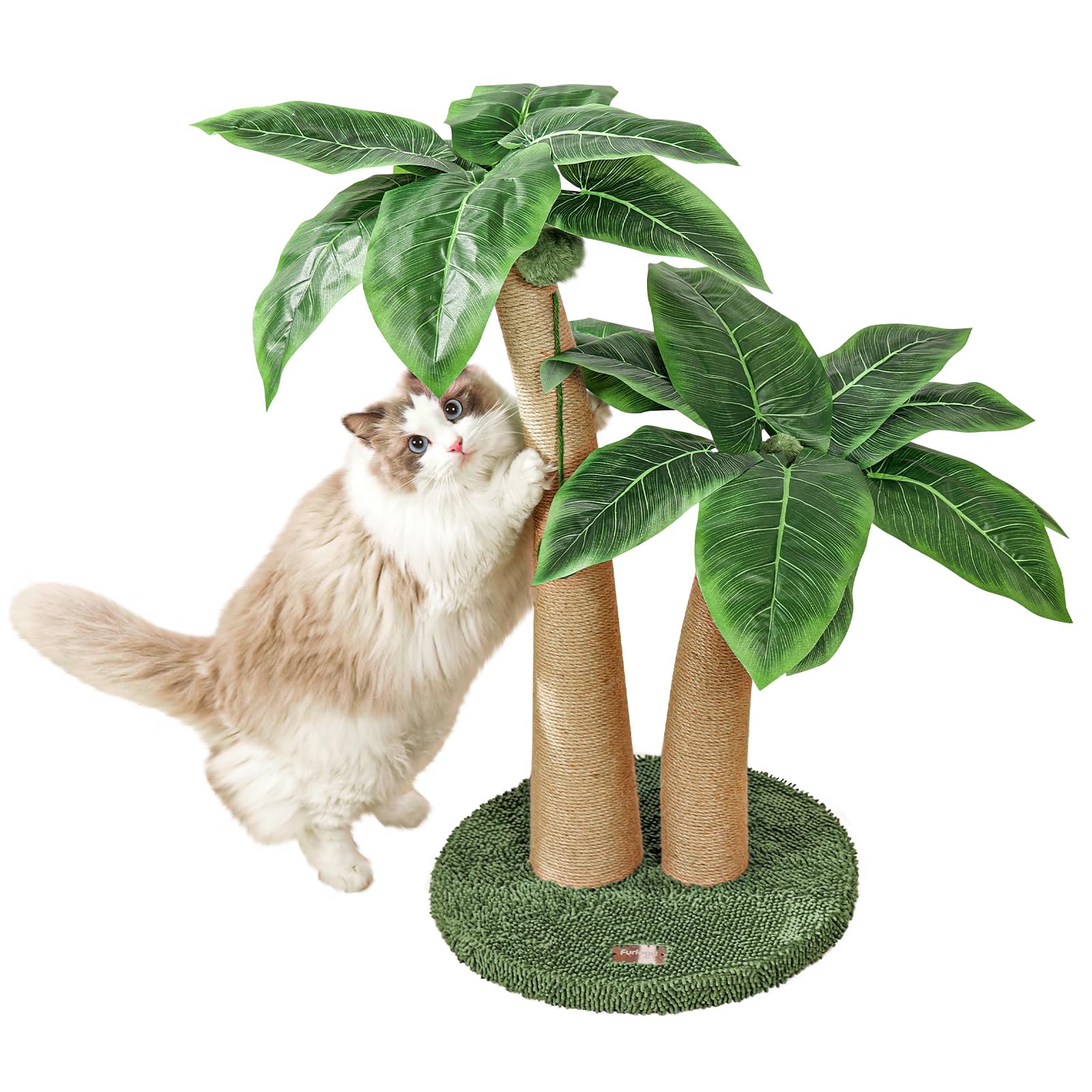 Furlogy Cat Scratching Post Cat Scratcher, 87cm Tall Cat Tree with Natural Sisal Rope, 5 Interactive Toy Balls and 2 Curved Design Scratching Posts for Indoor Cats and Kittens (Style B)