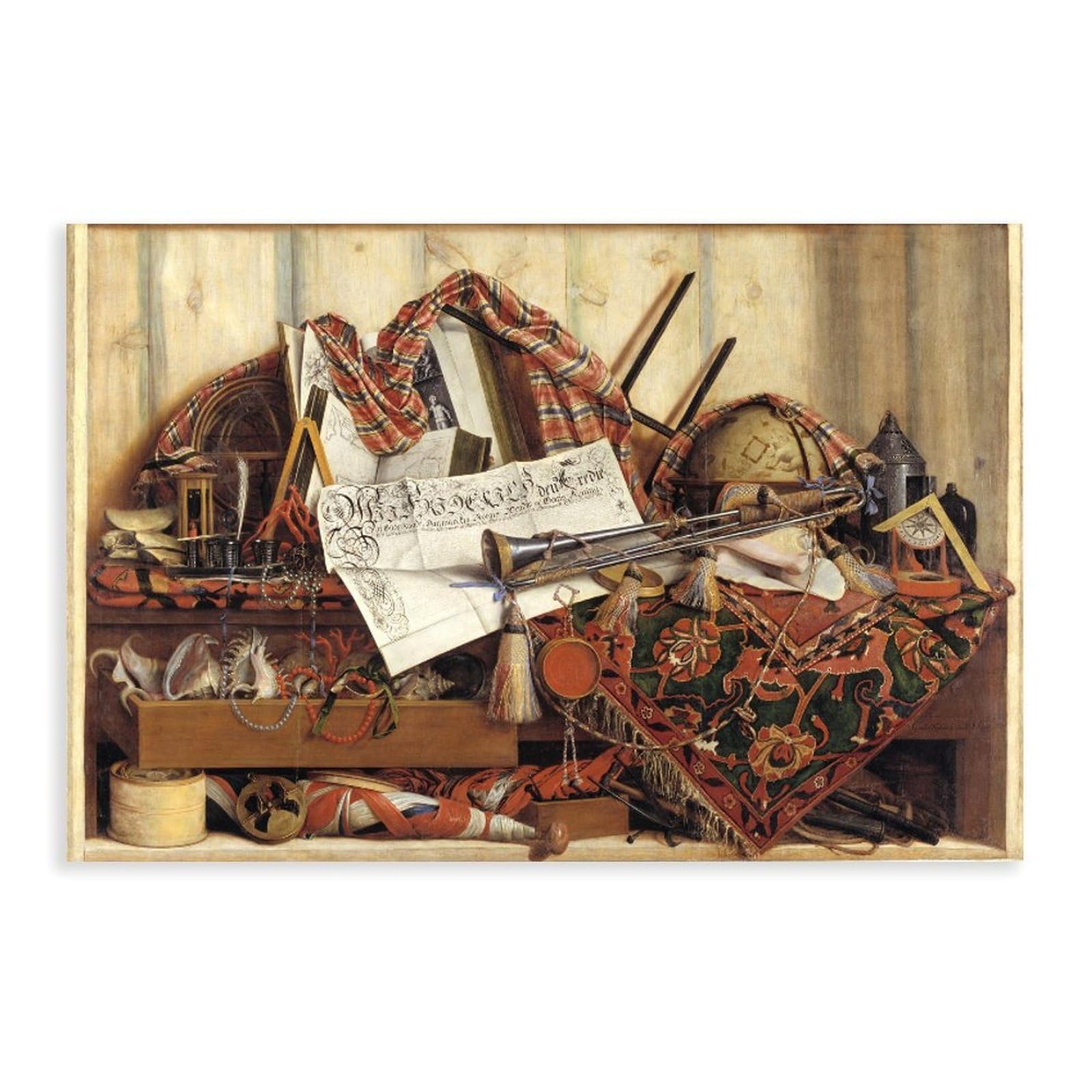 RTEYCE Trompe L’oeil With Trumpet, Celestial Globe And Proclamation By Frederik III Canvas Poster for Home Decor Gift