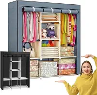 Guarda-Roupa Dobrável 3 Portas Portátil Armário Organizador Multiuso com Cabideiro e Sapateira Resistente Impermeável