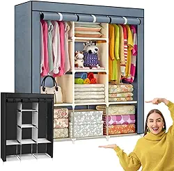 Guarda-Roupa Dobrável 3 Portas Portátil Armário Organizador Multiuso com Cabideiro e Sapateira Resistente Impermeável
