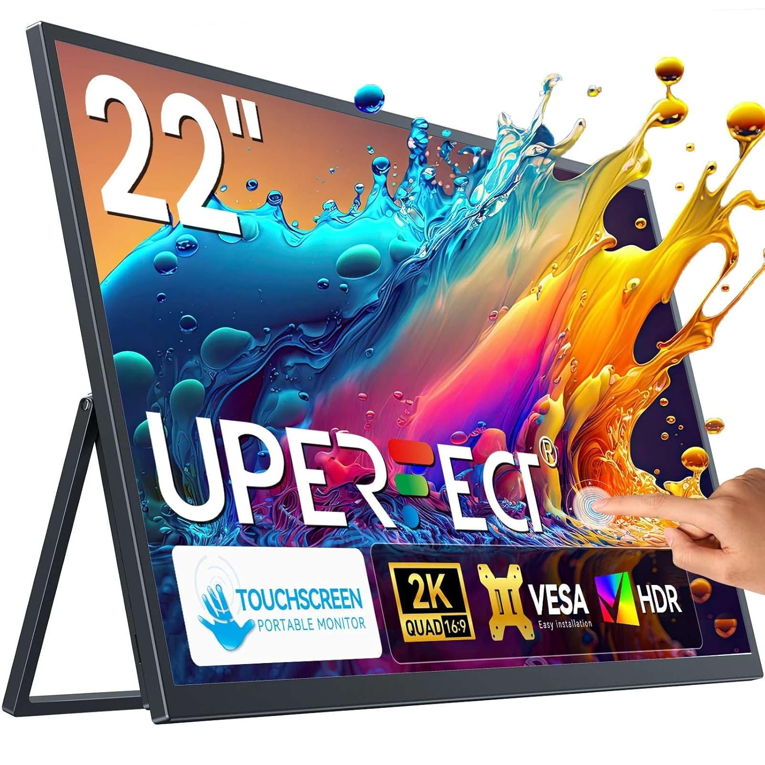 Portable 22″ 2K Touchscreen Monitor – IPS Display for Gaming, Phones, Laptops & More
