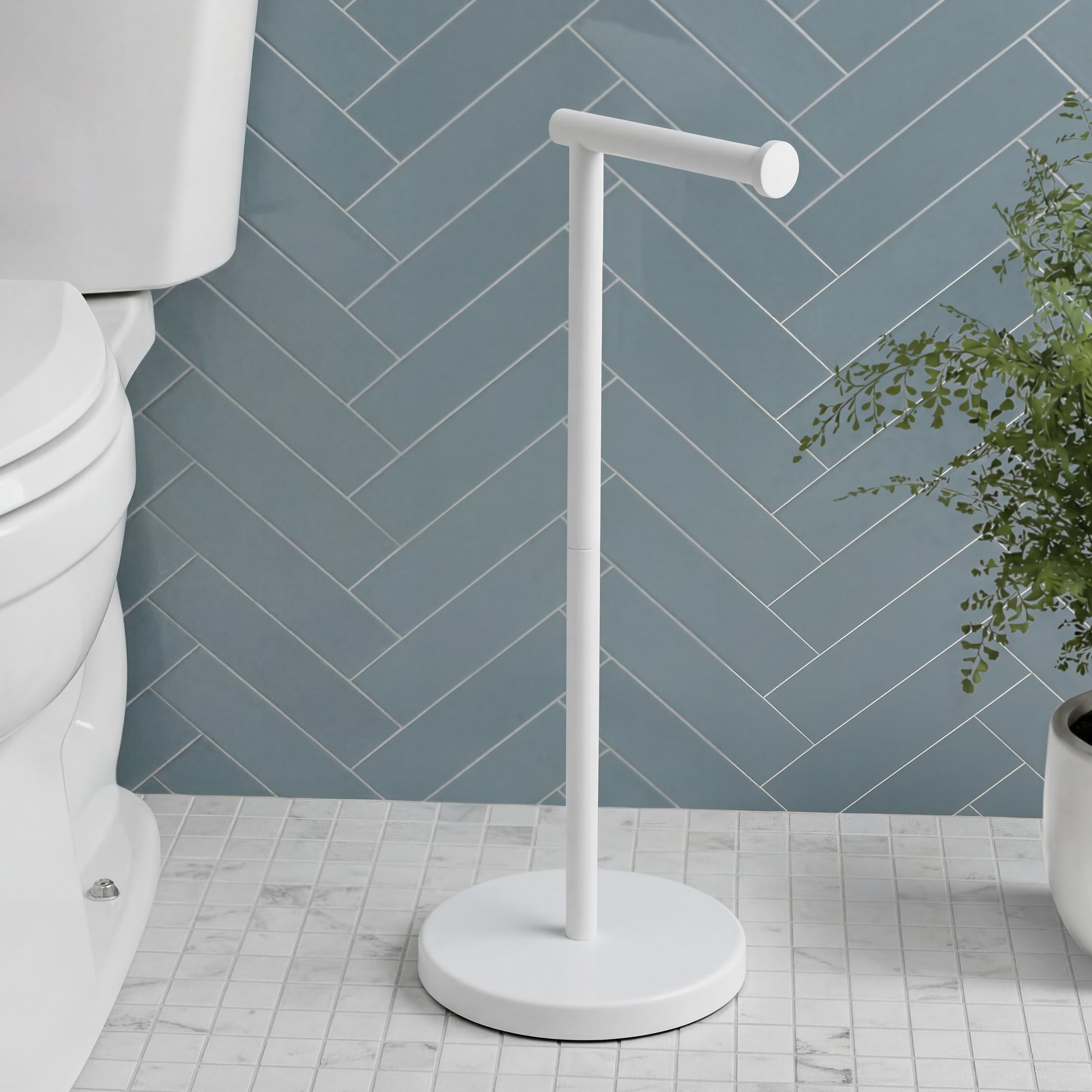 Photo 1 of KES White Toilet Paper Holder Stand with Heavy Base, Freestanding Toilet Roll Holder for Bathroom Floor, Stainless Steel, BPH283S1-WH