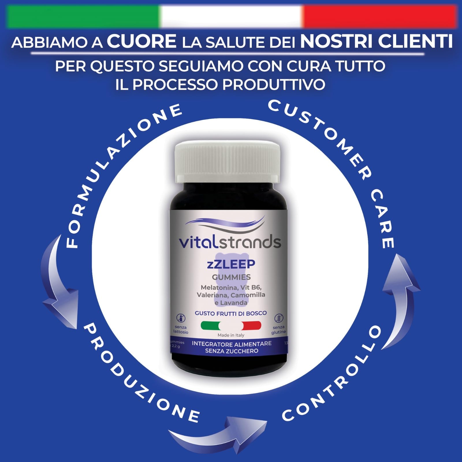 VITALSTRANDS zZLEEP | Melatonina per Dormire forte con l'aggiunta di erbe | Pastiglie per Dormire Meglio con Melatonina e Valeriana, Vitamina B6, Camomilla e Lavanda | 60 Caramelle per Dormire