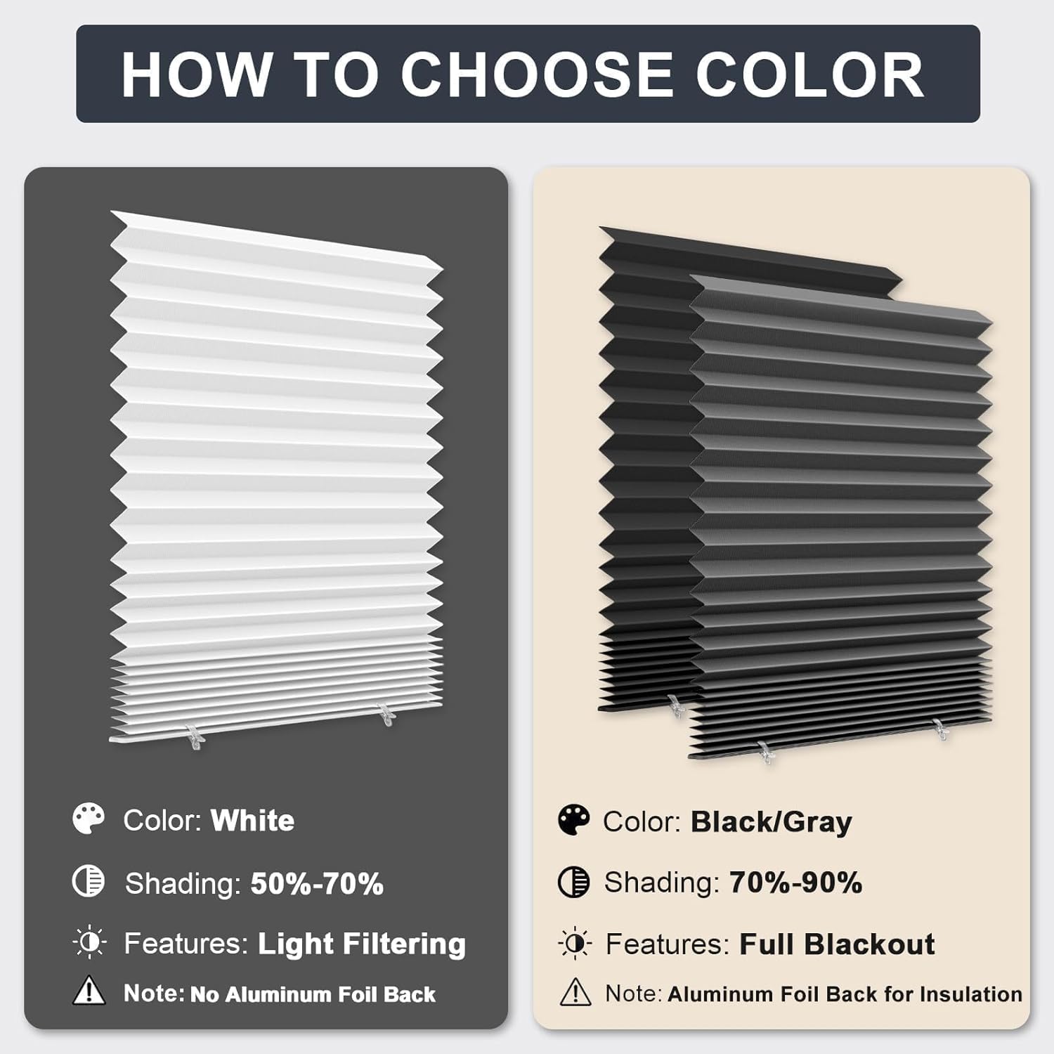 6 Pack Temporary Paper Blackout Blinds for Indoor Windows No Drill, 24" W x 59" H Adhesive Pleated Shades for Windows Cordless with 12 Clips, Room Darking Shades for Bedroom, Gray Gray 24"W x 59"H - 6 Pack