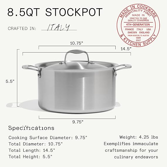 Made In Cookware - 7-Piece CeramiClad Non Stick Pot and Pan Set (Stainless Handle) - 5-Ply Stainless Clad - Professional Cookware - Crafted in Italy - Induction Compatible