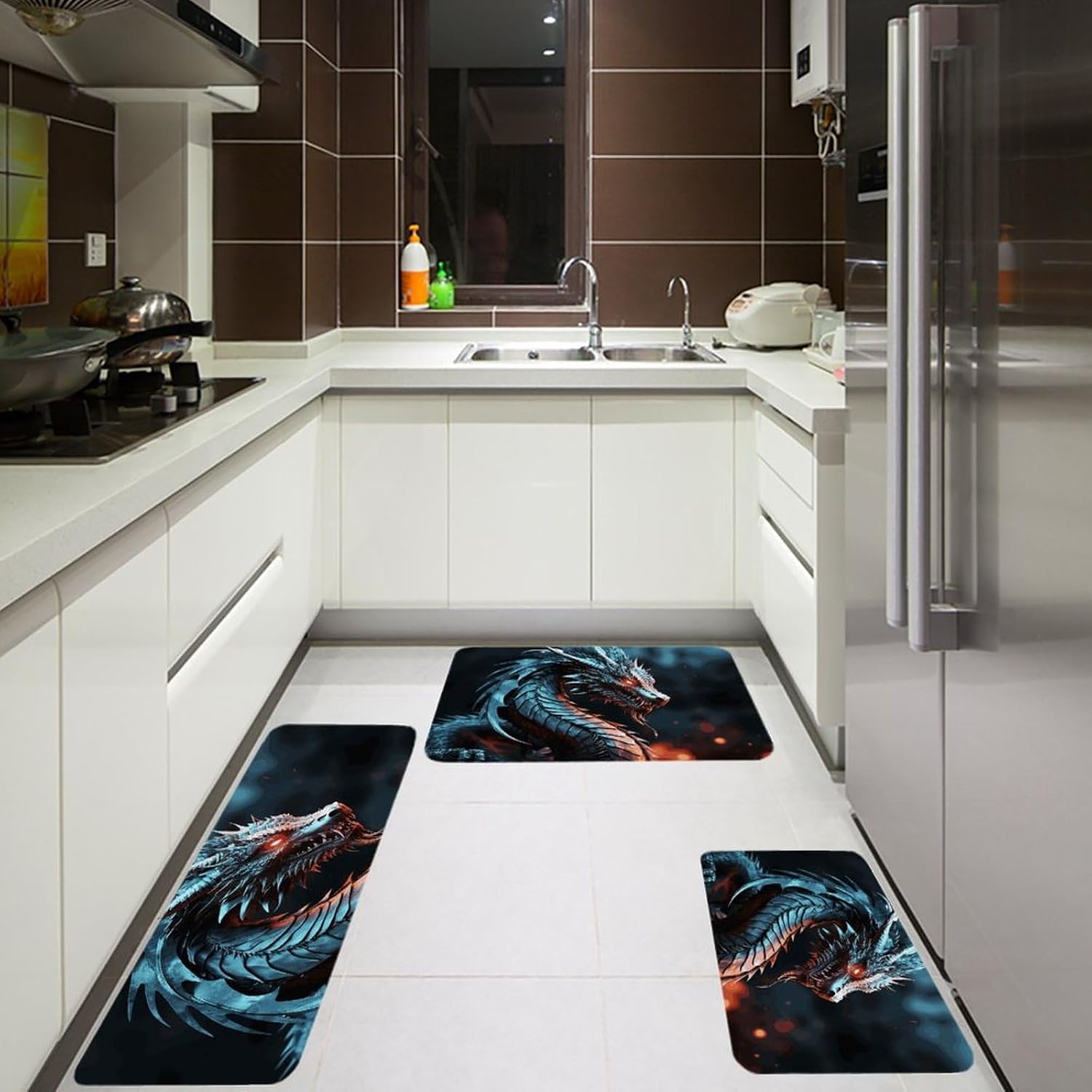 Dragon Kitchen Mats for Floor 3 Pcs Kitchen Rugs