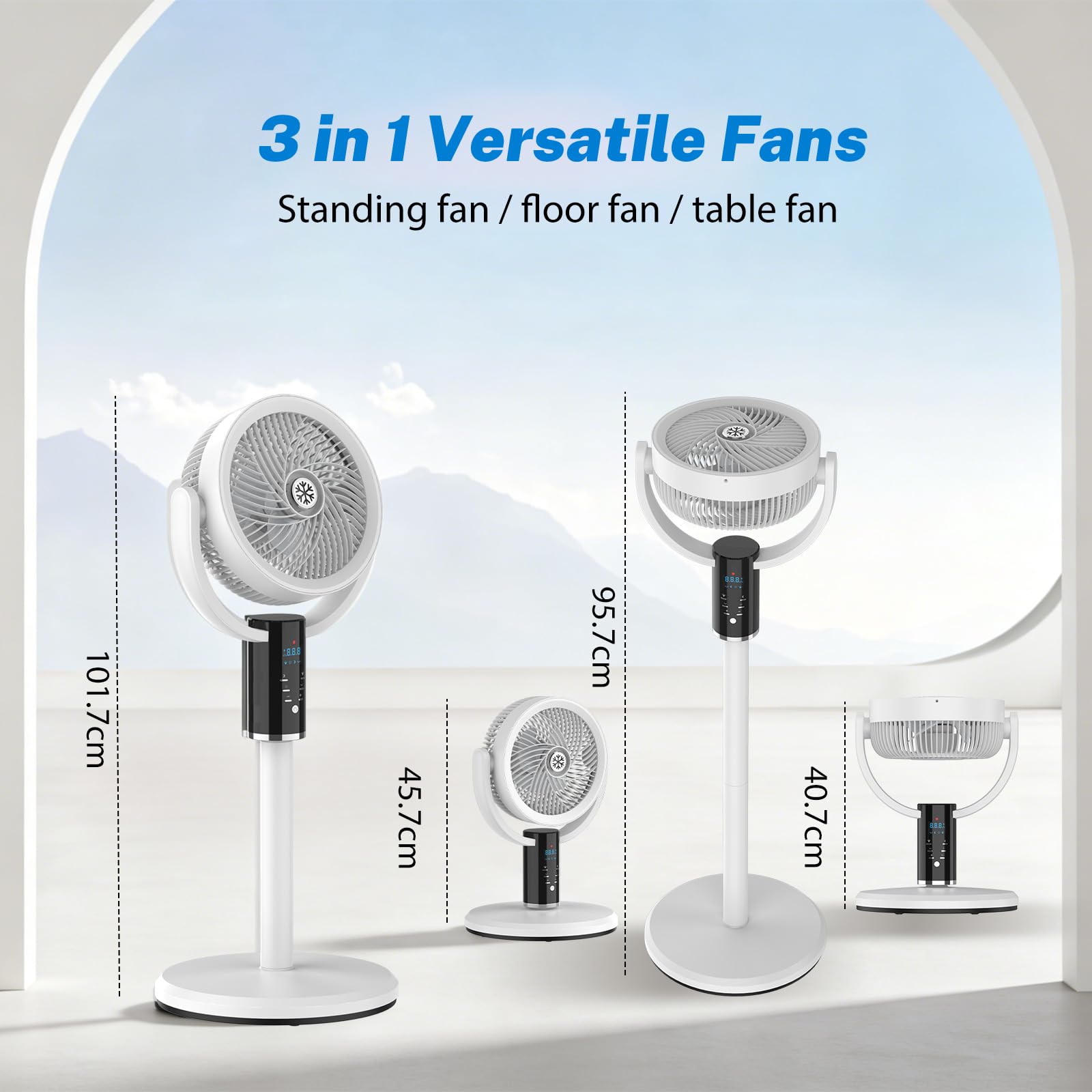 WIWOLER Leiser Standventilator mit Fernbedienung, 3 Höhenverstellbarer Säulenventilator, 8 Geschwindigkeiten, 80° Oszillation, 8H Timer, LED-Display, 3-Stufen Nachtlicht, Für Schlafzimmer, Büro