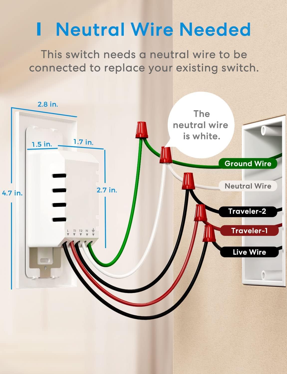 meross 3-Way Smart Switch 2 Pack, Neutral Wire Required, Compatible with Apple HomeKit, Alexa, Hey Google and SmartThings, Single Pole & 3 Way, 2.4GHz Wi-Fi, Remote and Voice Control, No Hub Required
