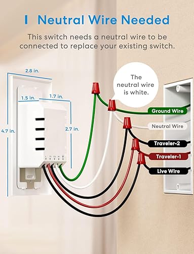 Miniatura 2 de meross Interruptor inteligente de 3 vías, interruptor de luz inteligente compatible con Apple Homekit, Siri, Alexa y SmartThings, interruptor de luz