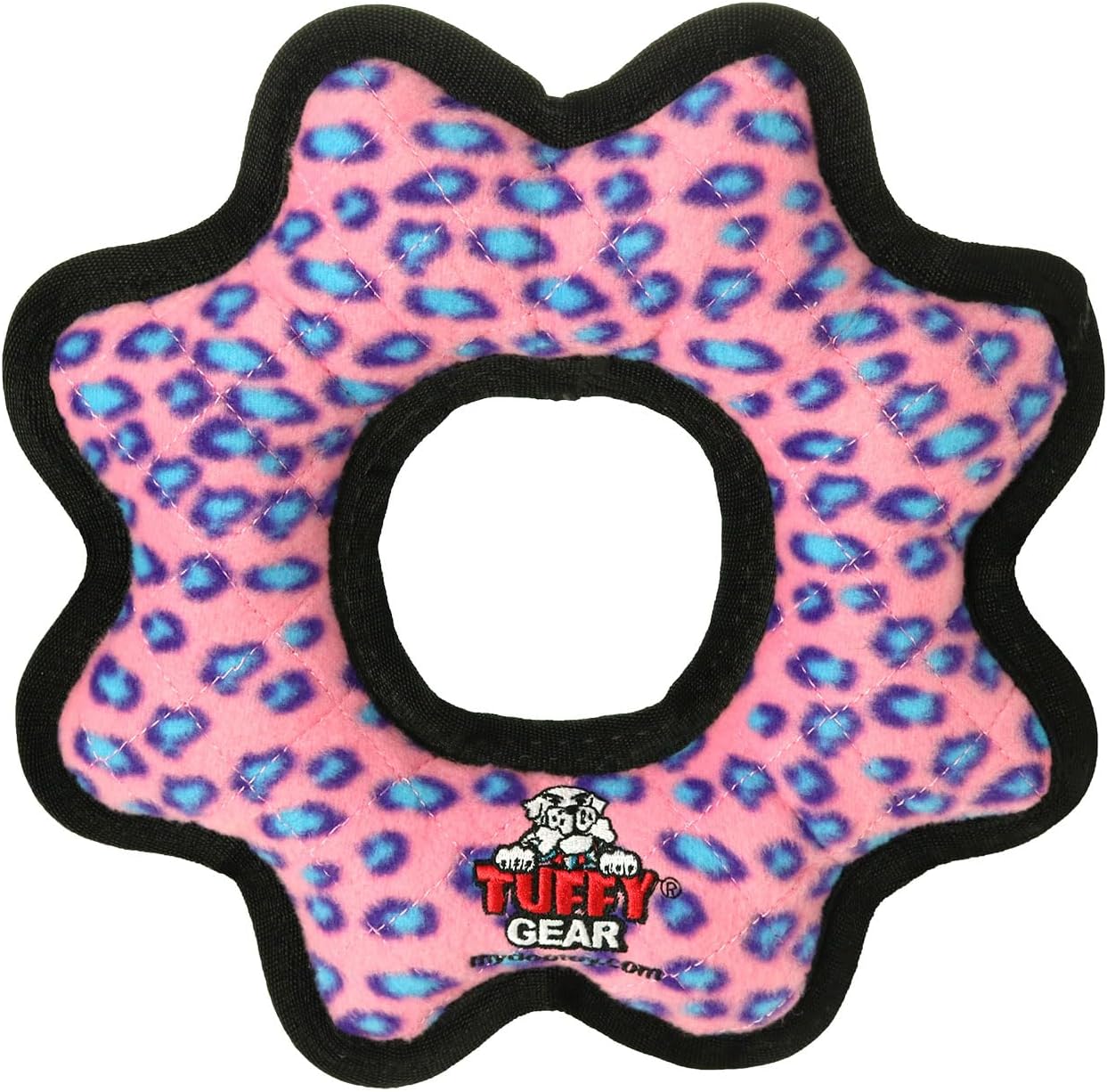 TUFFY- World's Tuffest Soft Dog Toy- Ultimate Gear Ring Pink Leopard- Squeakers - Multiple Layers. Made Durable, Strong & Tough.Interactive Play (Tug,Toss & Fetch).Machine Washable & Floats