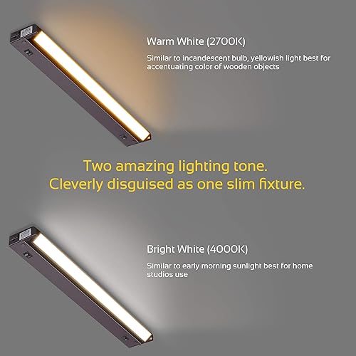 Miniatura 3 de GETINLIGHT Iluminación LED giratoria regulable para debajo del gabinete, blanco seleccionable 2700K 4000K, 16 pulgadas, solo enchufado, acabado en