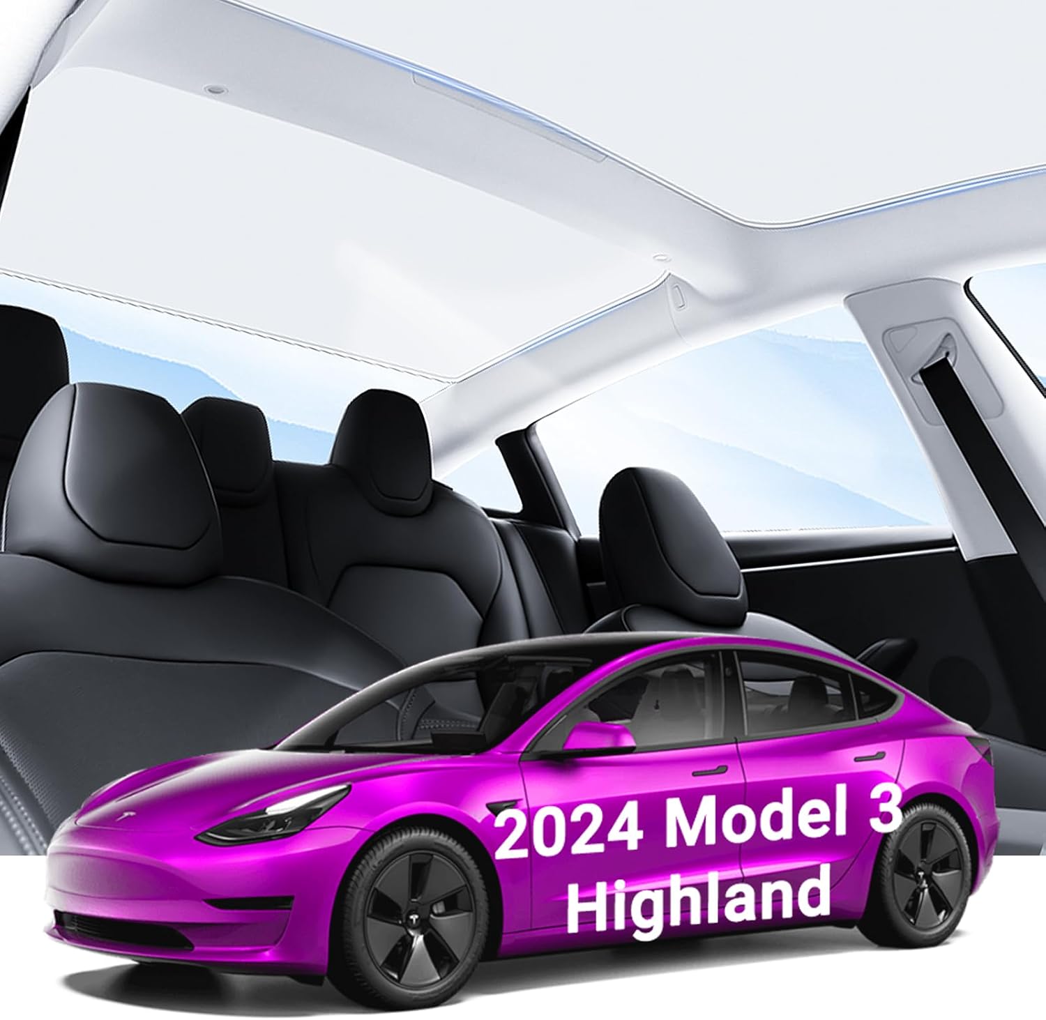 Tesla Model 3 for Sunshade Roof, No Sag, Nano Ice-Crystal, Blocks 99% of UV Rays Sun Shade for Tesla Model 3, White Tesla Accessories 2024 Model 3 HIghland White