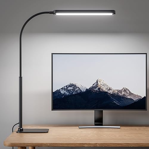 Miniatura 10 de SUPERDANNY Lámpara de escritorio con cuidado para los ojos LED con base de cuello de cisne flexible 360° lámpara de trabajo con control táctil 3