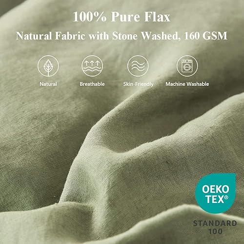 Miniatura 2 de Simple&Opulence Juego de funda de edredón 100% lino, 3 piezas con cierre de lazos de lazo, lino lavado francés natural, color sólido, suave,