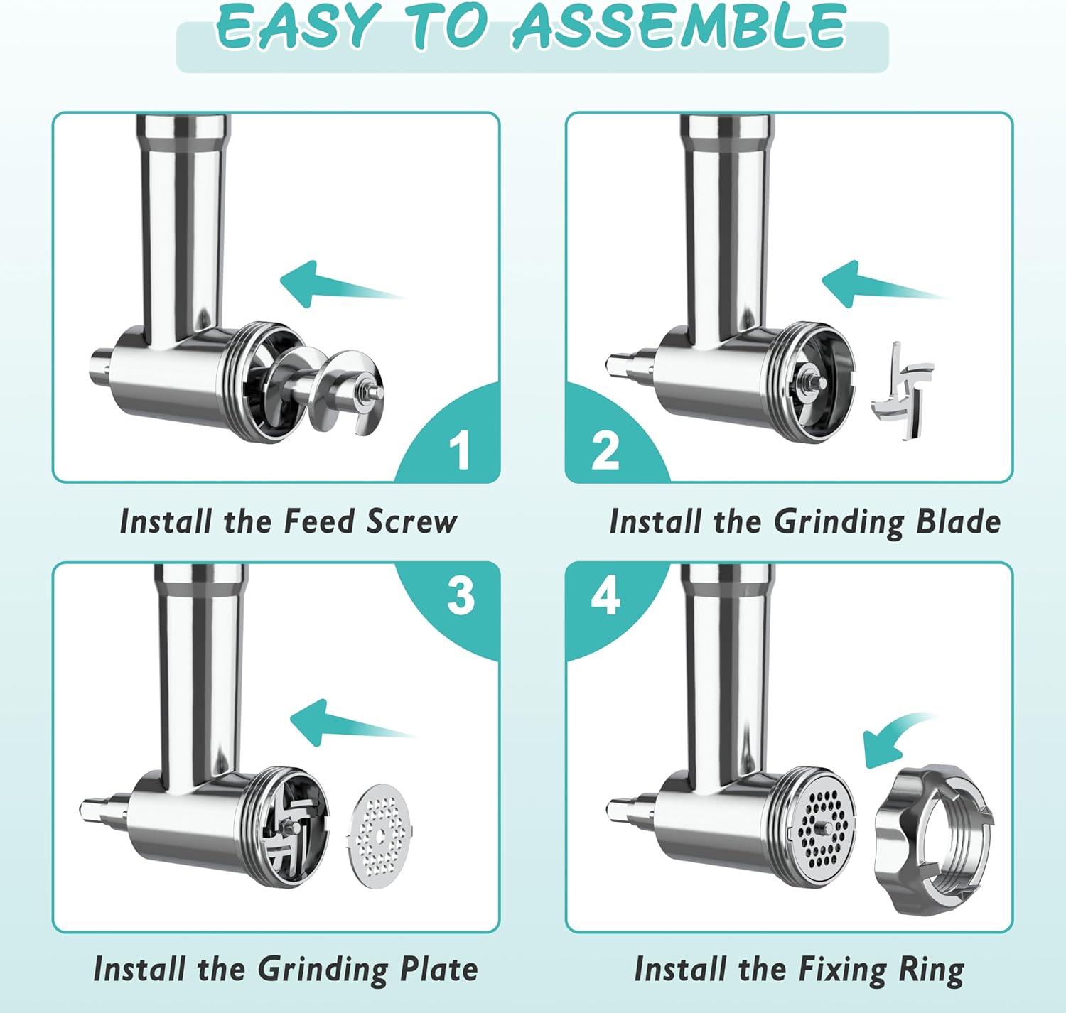 Metal Meat Grinder Attachments for Kitchen Aide Stand Mixers,16Pcs Meat Grinder Accessories Set,Sausage Stuffer,Replace KSMFGA KSMMGA Attachment for Kitchen Aid Standing Mixer,Easy to Use and Clean