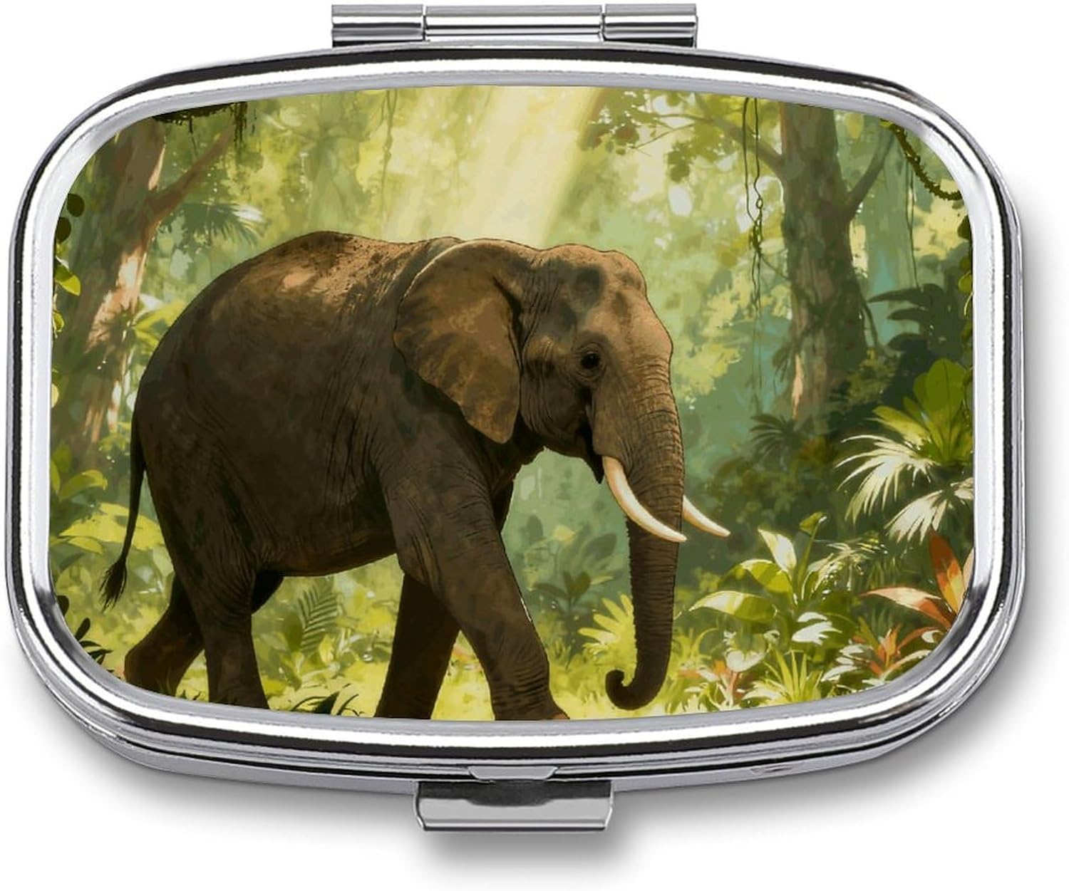 Jungle Elephant Square Pill Case, Metal Pill Organizer